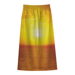 Sunset Over Sea Print Cotton Front Slit Maxi Skirt