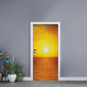 Sunset Over Sea Print Door Sticker