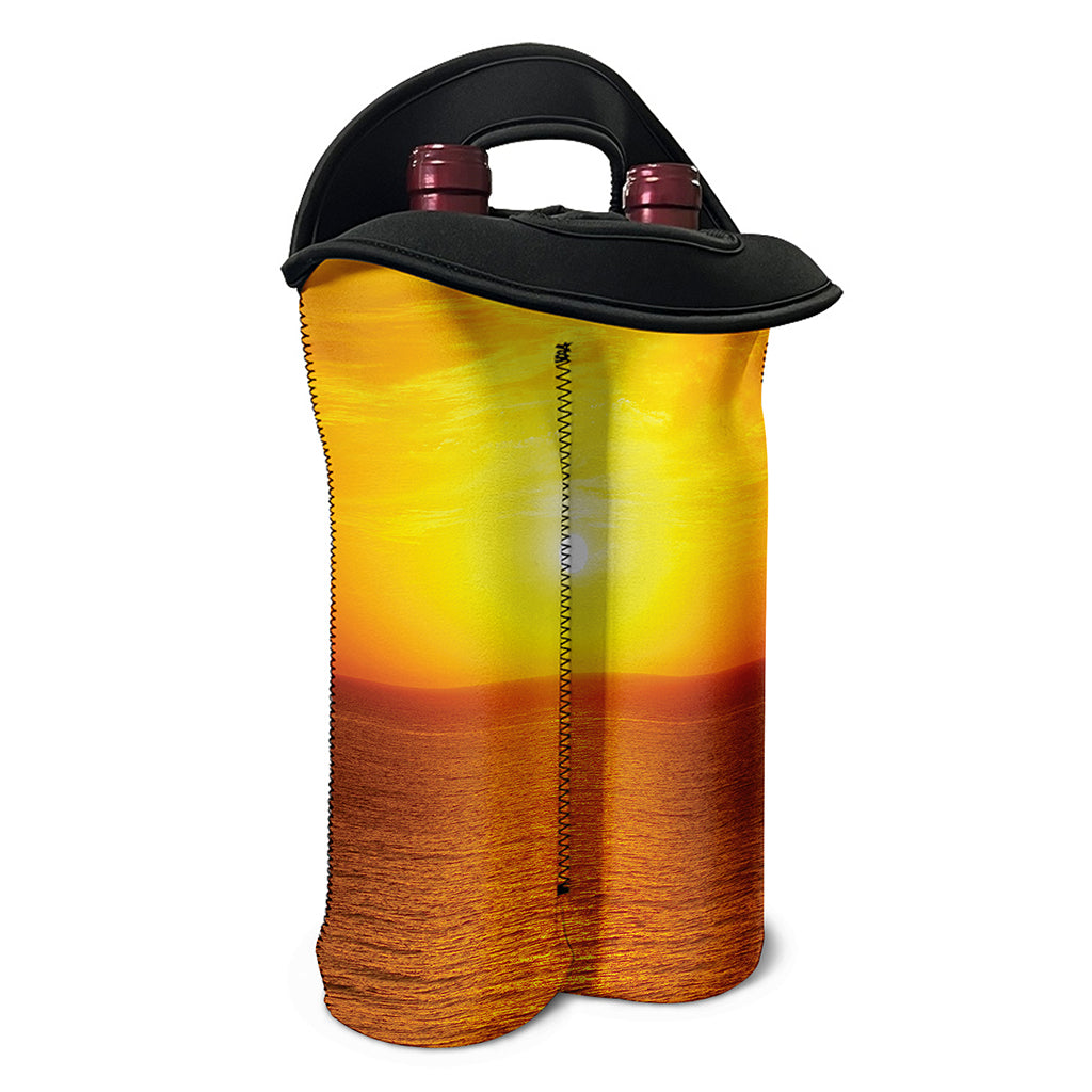 Sunset Over Sea Print Double Neoprene Wine Tote