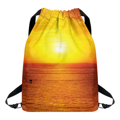 Sunset Over Sea Print Drawstring Backpack