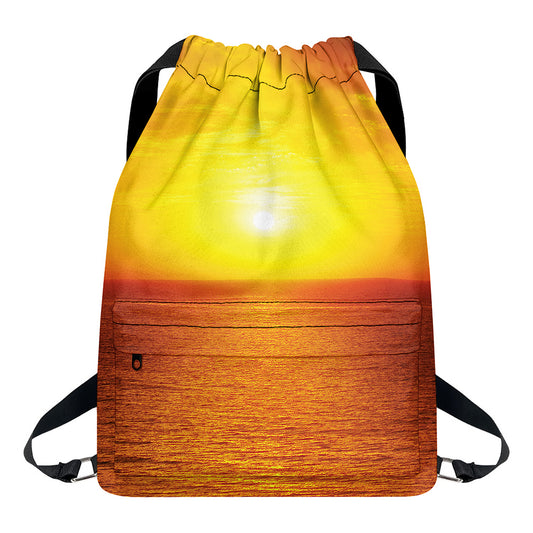 Sunset Over Sea Print Drawstring Backpack