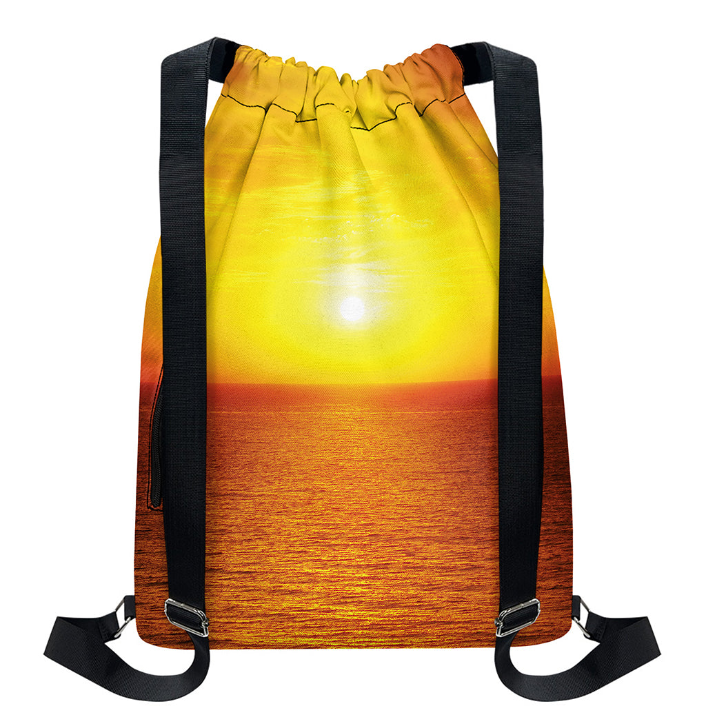 Sunset Over Sea Print Drawstring Backpack