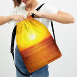 Sunset Over Sea Print Drawstring Backpack