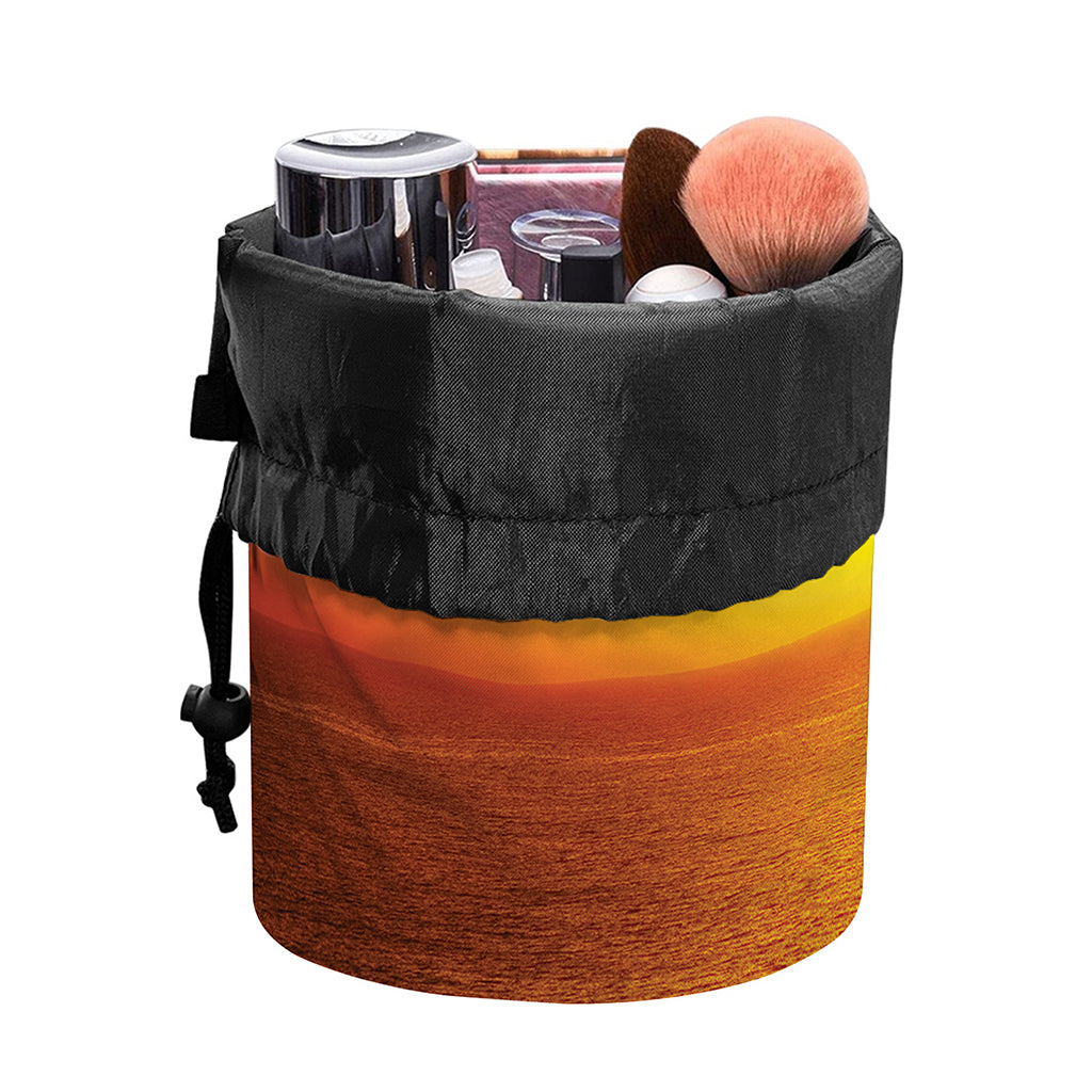 Sunset Over Sea Print Drawstring Makeup Bag