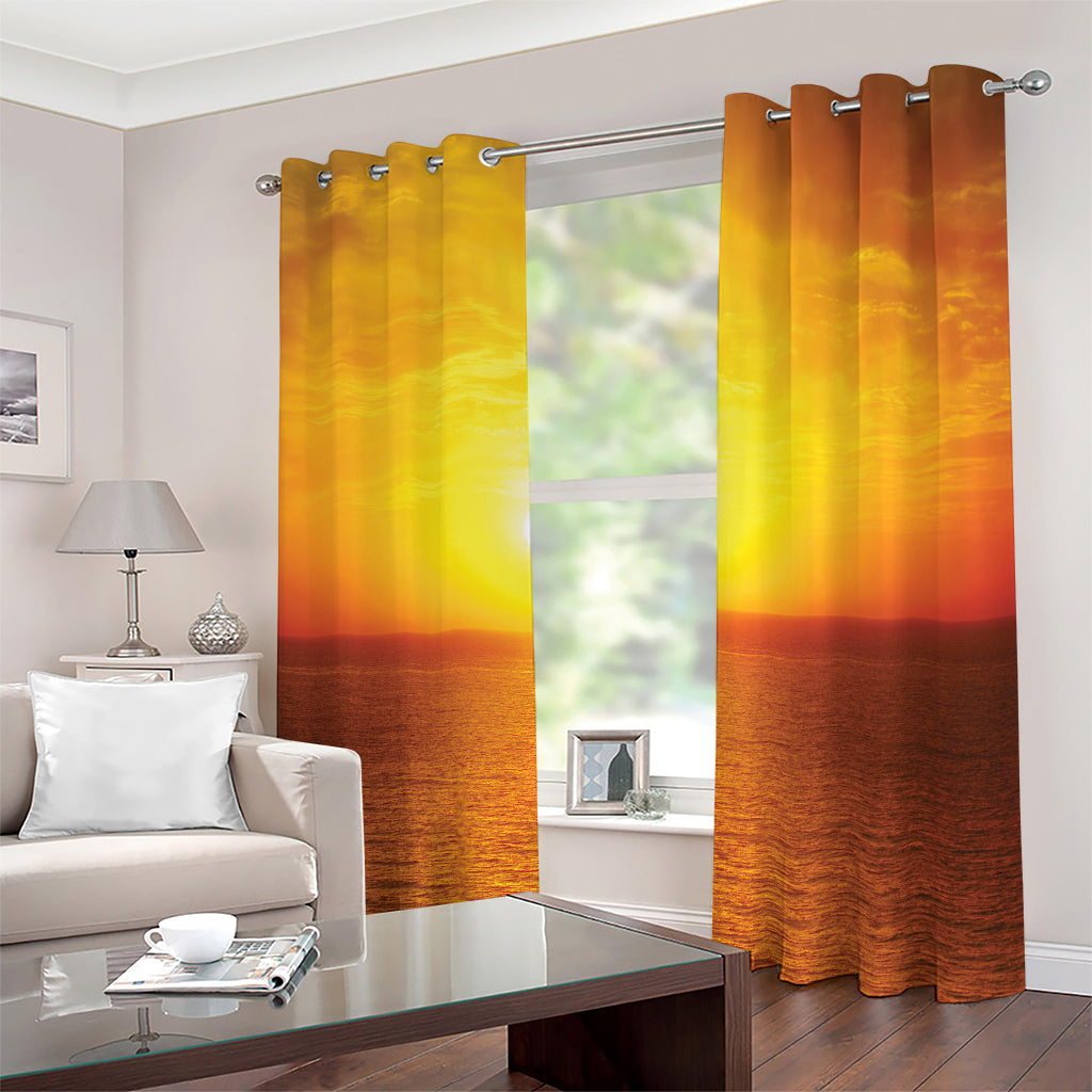 Sunset Over Sea Print Extra Wide Grommet Curtains