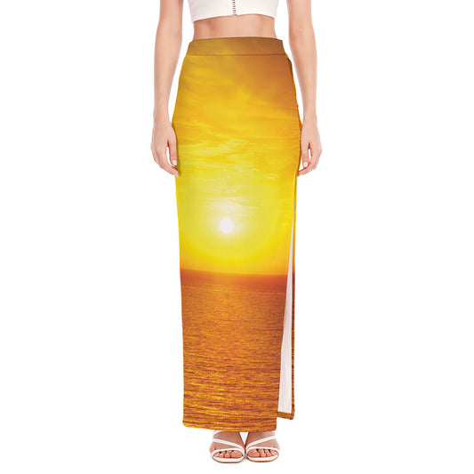 Sunset Over Sea Print High Slit Maxi Skirt
