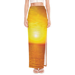 Sunset Over Sea Print High Slit Maxi Skirt