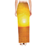 Sunset Over Sea Print High Slit Maxi Skirt