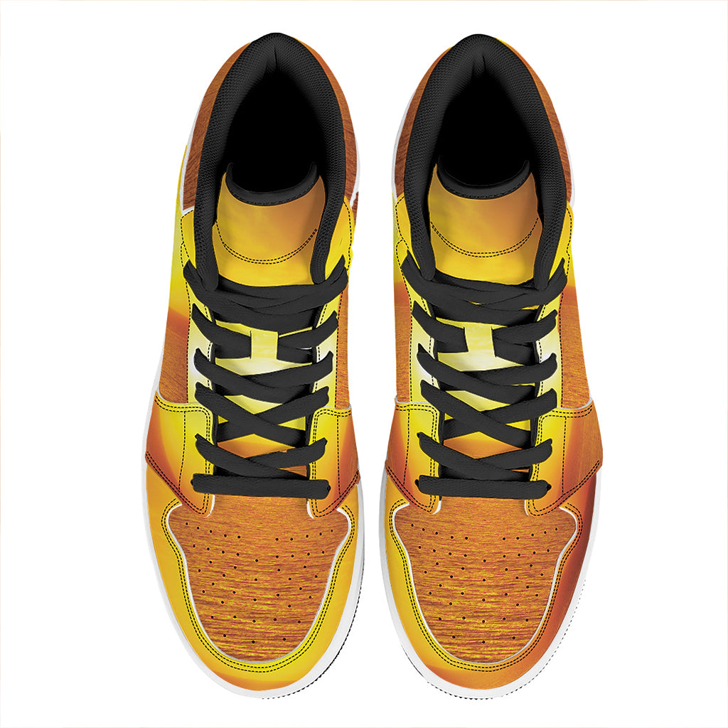Sunset Over Sea Print High Top Leather Sneakers