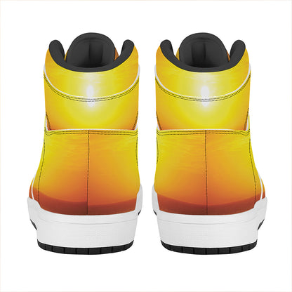 Sunset Over Sea Print High Top Leather Sneakers