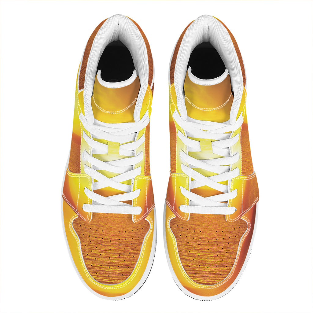 Sunset Over Sea Print High Top Leather Sneakers