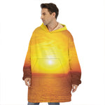 Sunset Over Sea Print Hoodie Blanket