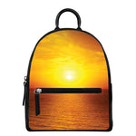 Sunset Over Sea Print Leather Backpack