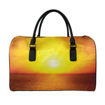 Sunset Over Sea Print Leather Duffle Bag