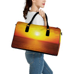 Sunset Over Sea Print Leather Duffle Bag