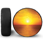 Sunset Over Sea Print Leather Spare Tire Cover
