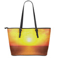 Sunset Over Sea Print Leather Tote Bag With Zipper