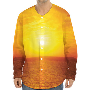 Sunset Over Sea Print Long Sleeve Baseball Jersey