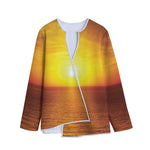 Sunset Over Sea Print Long Sleeve Short Coat