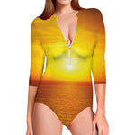 Sunset Over Sea Print Long Sleeve Swimsuit