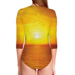 Sunset Over Sea Print Long Sleeve Swimsuit