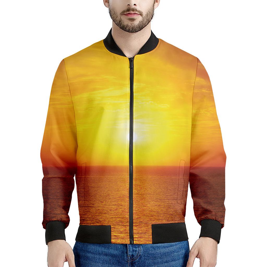 Sunset Over Sea Print Men's Bomber Jacket