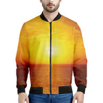 Sunset Over Sea Print Men's Bomber Jacket