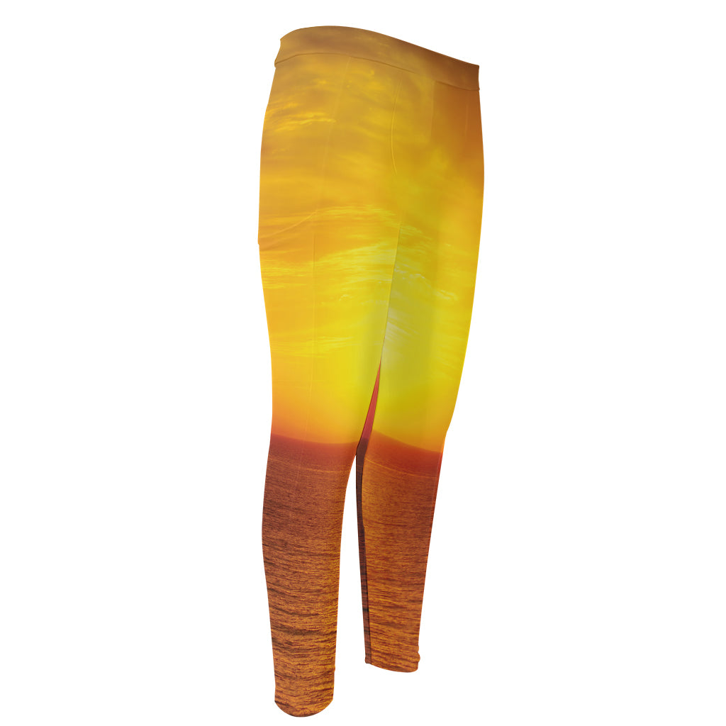 Sunset Over Sea Print Men's Compression Pants