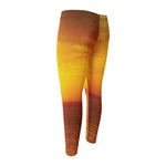 Sunset Over Sea Print Men's Compression Pants