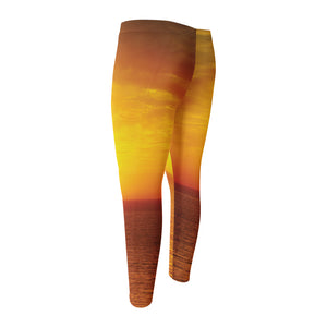 Sunset Over Sea Print Men's Compression Pants