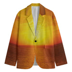 Sunset Over Sea Print Men's Cotton Blazer