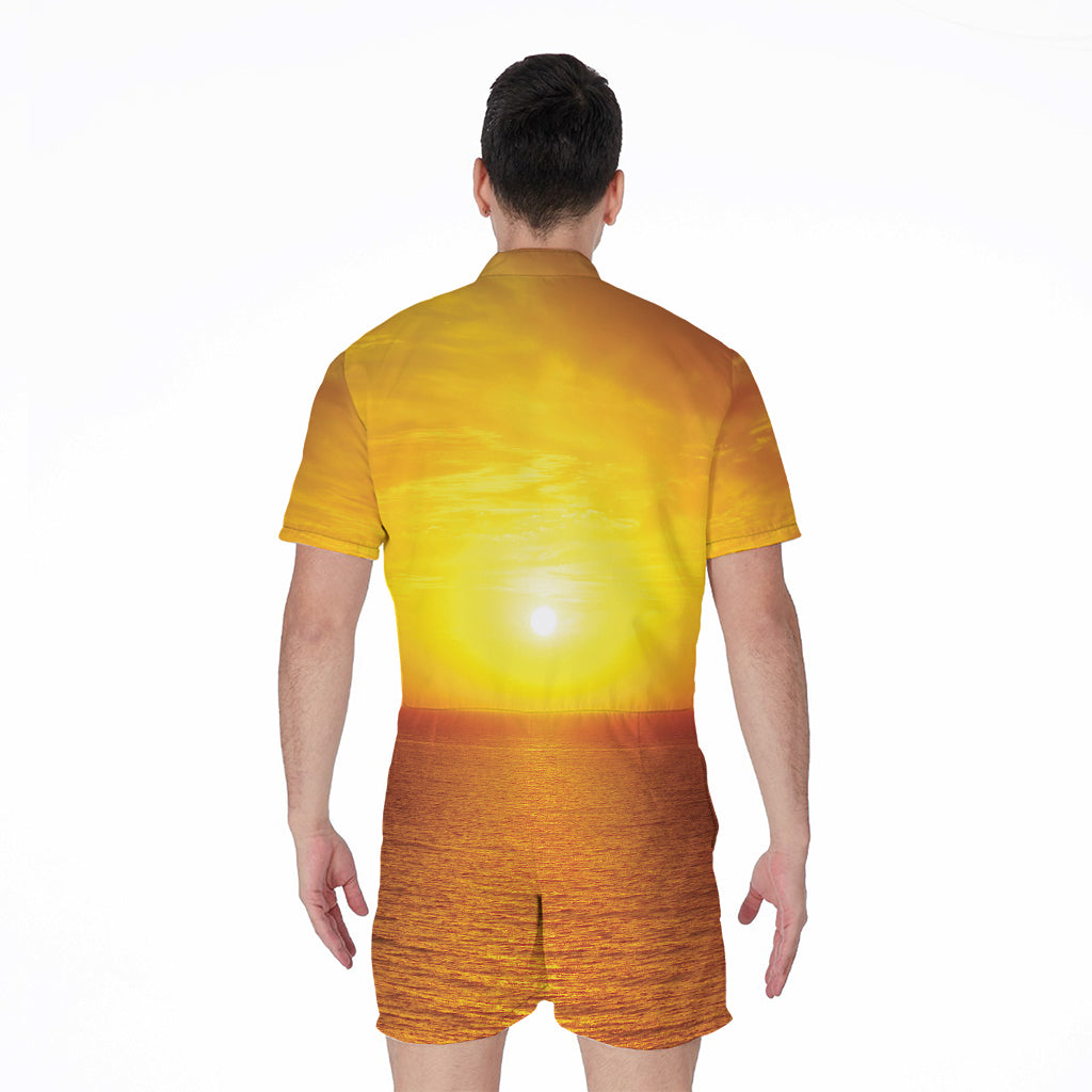 Sunset Over Sea Print Men's Rompers