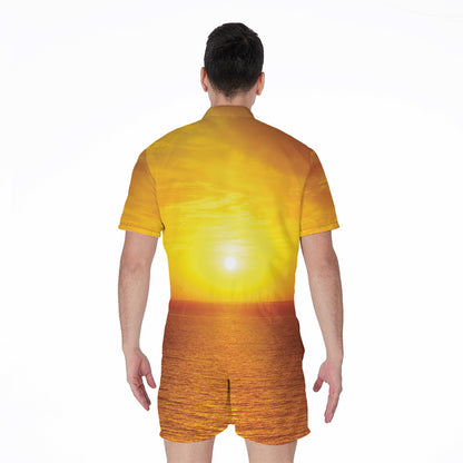 Sunset Over Sea Print Men's Rompers