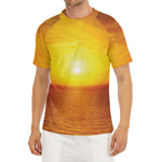 Sunset Over Sea Print Men's Short Sleeve Rash Guard