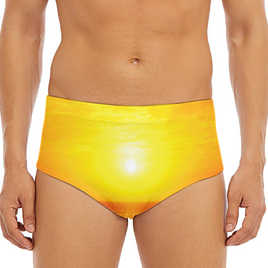 Sunset Over Sea Print Men's Triangle Swim Briefs