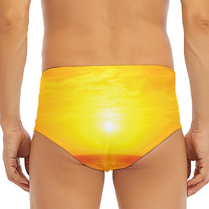 Sunset Over Sea Print Men's Triangle Swim Briefs