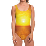 Sunset Over Sea Print One Piece Swimsuit