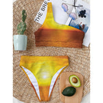 Sunset Over Sea Print One Shoulder Bikini Top