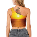 Sunset Over Sea Print One Shoulder Crop Top