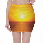Sunset Over Sea Print Pencil Mini Skirt