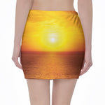 Sunset Over Sea Print Pencil Mini Skirt