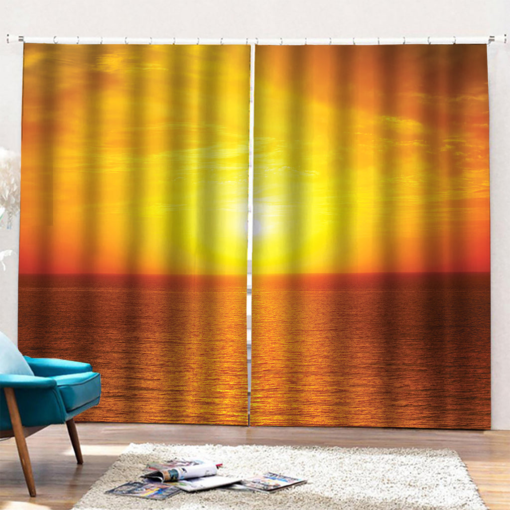 Sunset Over Sea Print Pencil Pleat Curtains