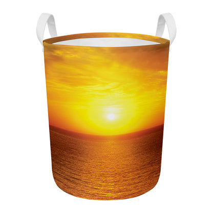 Sunset Over Sea Print Round Laundry Basket