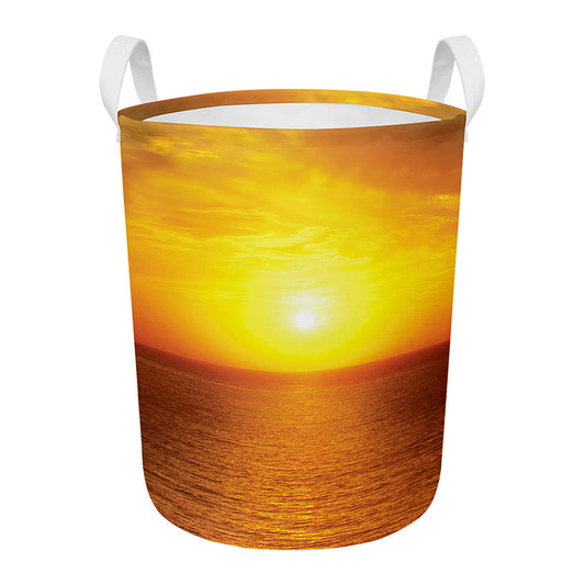 Sunset Over Sea Print Round Laundry Basket