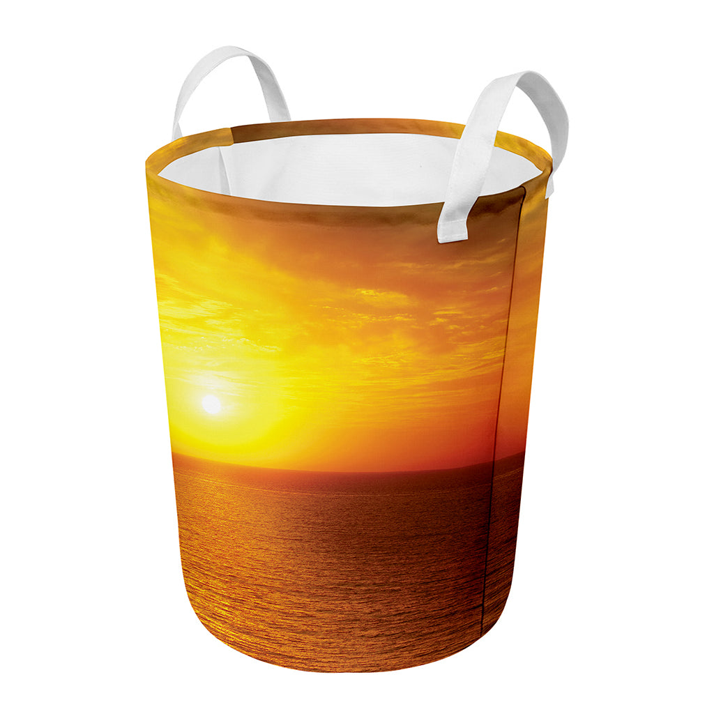 Sunset Over Sea Print Round Laundry Basket