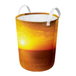 Sunset Over Sea Print Round Laundry Basket