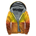 Sunset Over Sea Print Sherpa Lined Zip Up Hoodie