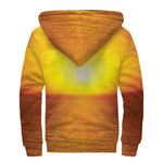 Sunset Over Sea Print Sherpa Lined Zip Up Hoodie