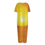 Sunset Over Sea Print Short Sleeve Long Nightdress