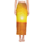 Sunset Over Sea Print Side Slit Maxi Skirt